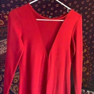 Red mesh body con dress